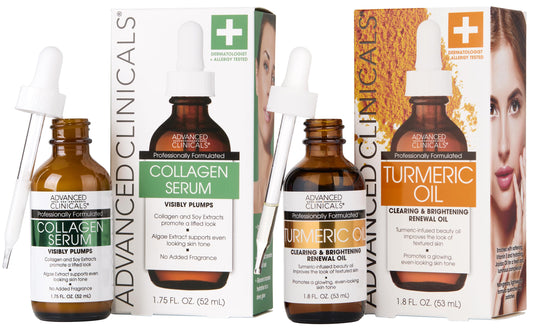 Advanced Clinicals Collagen Facial Serum + Turmeric Oil Face Serum Skin Care Set, Skin Plumping Anti Aging Serums For Face Help Brighten Skin Beauty & Personal Care Advanced Clinicals