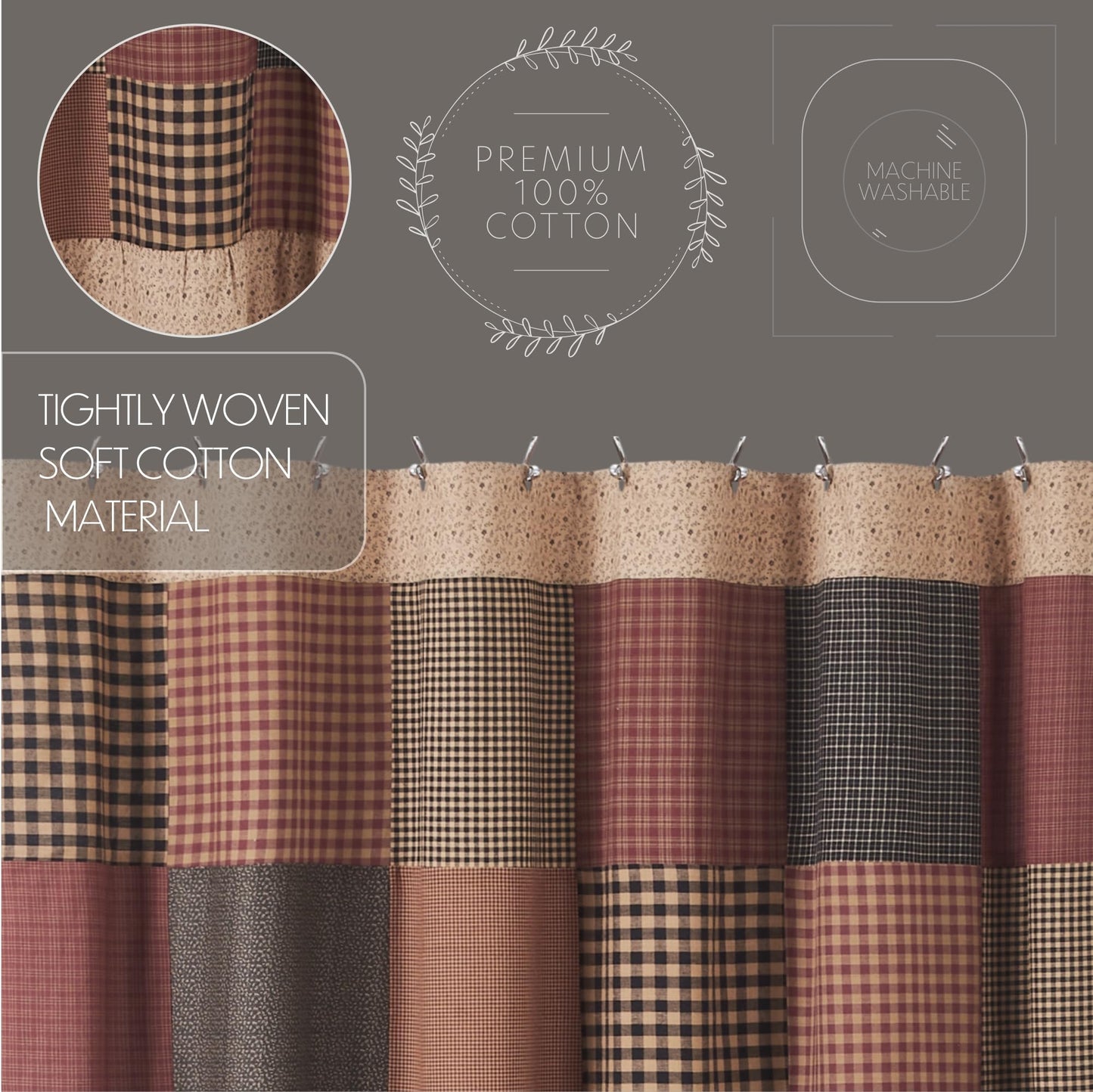 VHC Brands, Maisie Patchwork Shower Curtain, Tan, 72x72