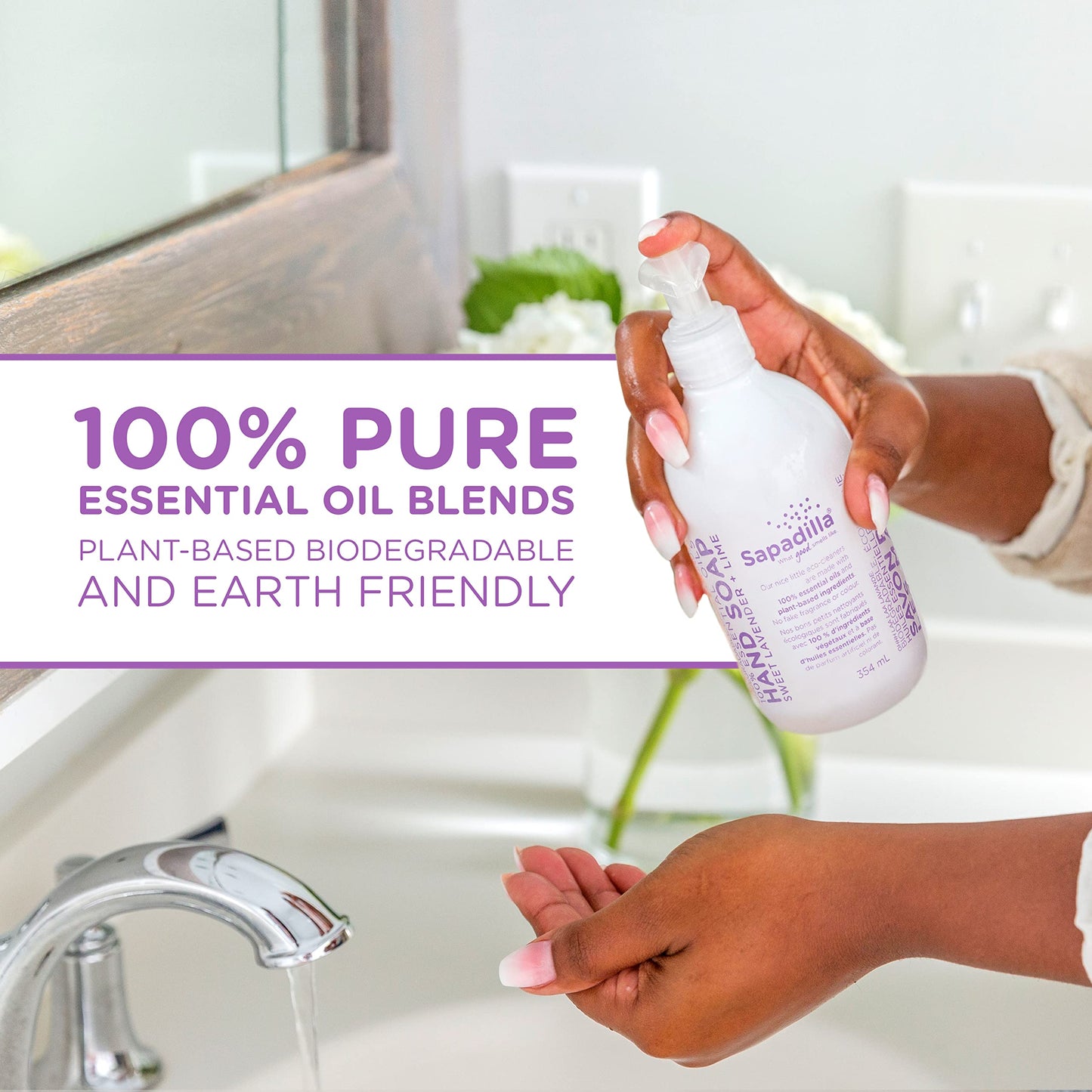 Sapadilla Liquid Hand Soap - Sweet Lavender + Lime - Made with 100% Pure Essential Oil Blends, Cleansing & Moisturizing, Aromatic & Fragrant Hand