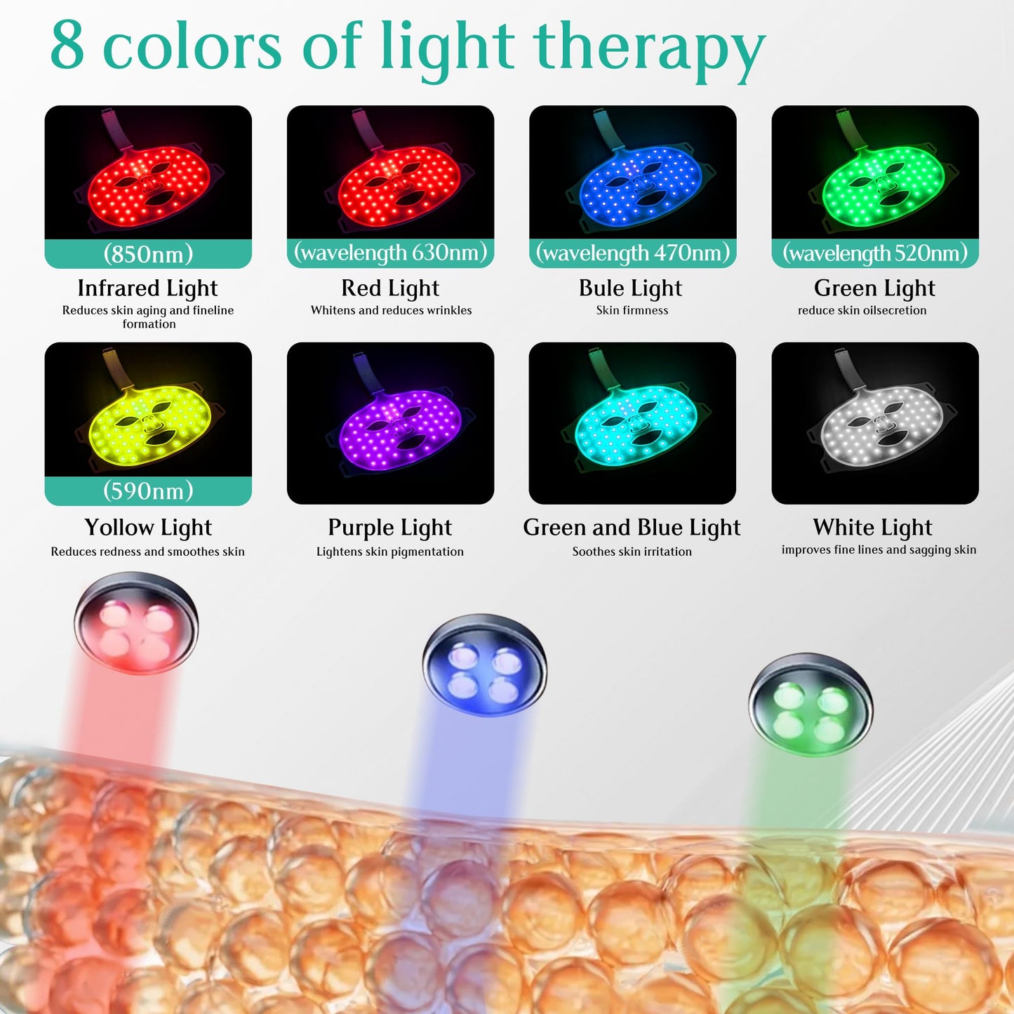Red Light Therapy for Face, Led Contour Face Mask Light Therapy, 7+1 Color Near-infrared 850 Led Light Mask Portable and Rechargeable, Red Light