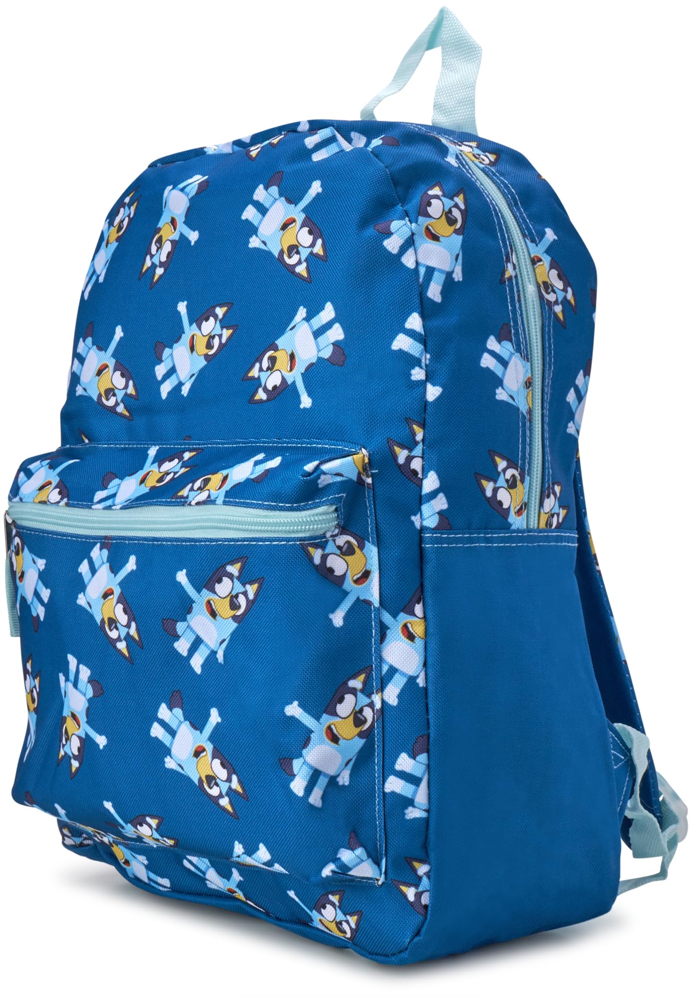 Fast Forward Bluey Kids Backpack - 16 Inch Bookbag Elementary Backpack for School Girls & Boys with Adjustable Padded Straps, Bluey Blue/Aop