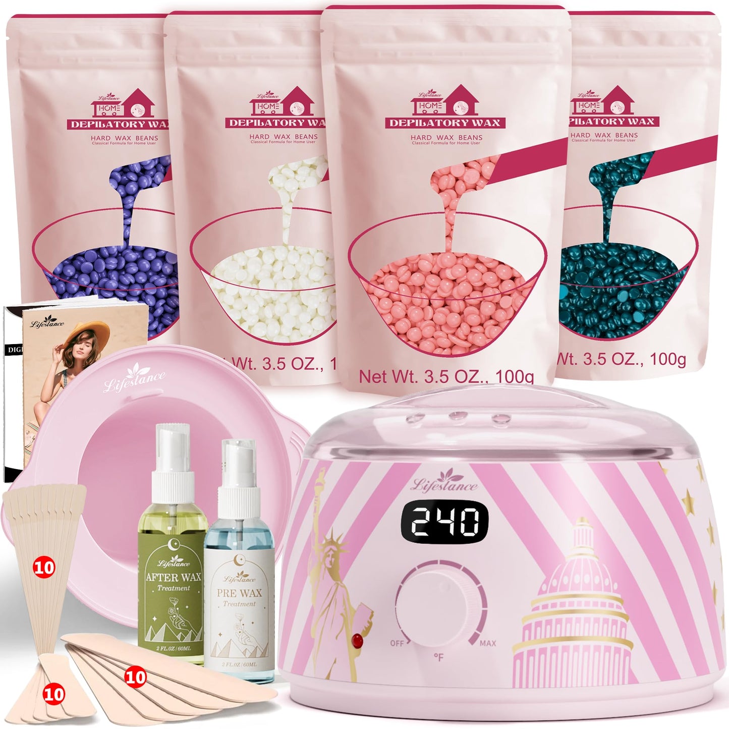 Lifestance Waxing Kit for Women & Men - L3 Liberty Bloom Digital Warmer, Silicone Wax Pot Liner, Hair Removal Kit with 14.1oz Hard Wax Beads & Oil Beauty and Personal Care Lifestance Default Title