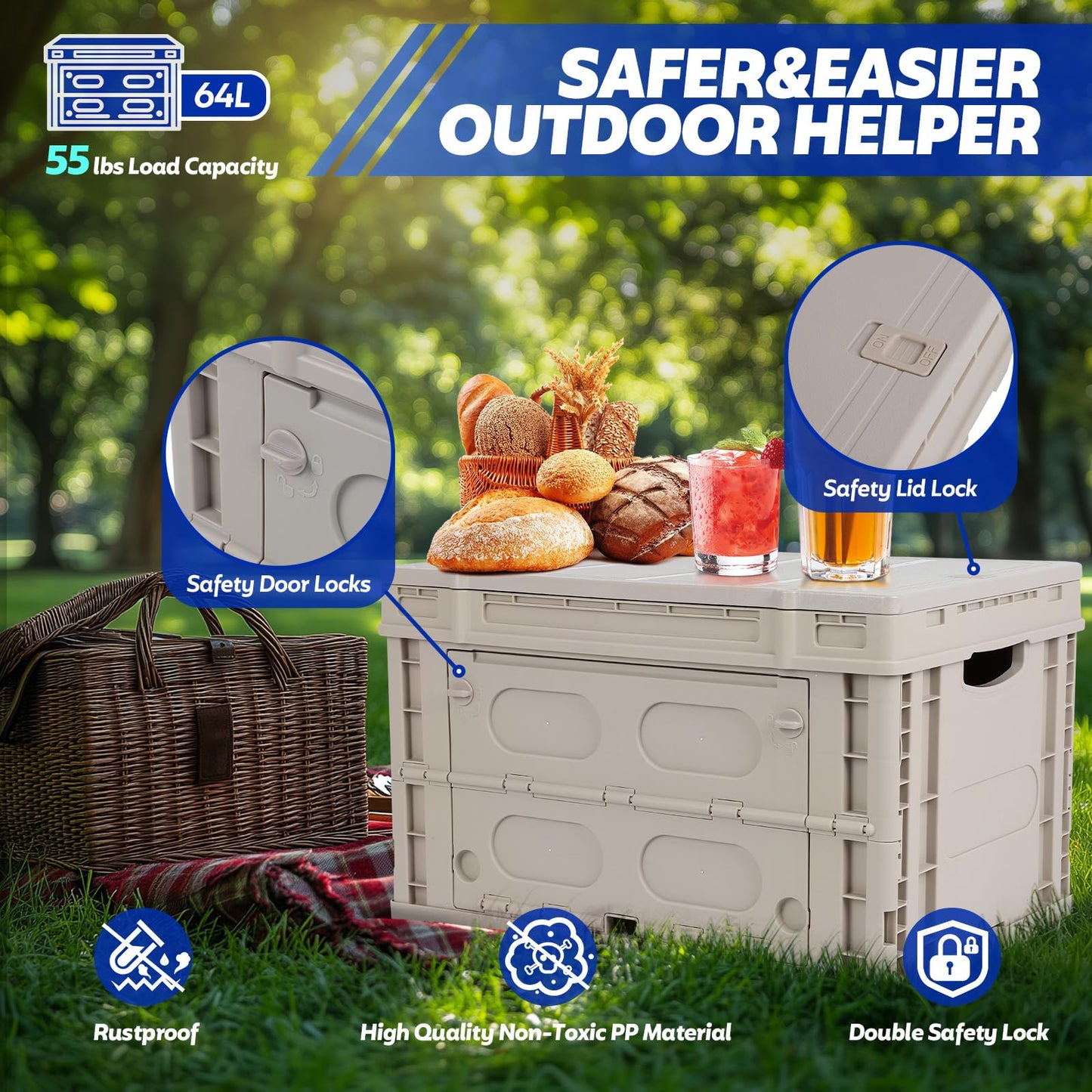 FAHKNS Collapsible Storage Bins with Lids,Stackable Utility Crates with Handles,Foldable Camping Box with 2 Side Doors,Folding Containers…