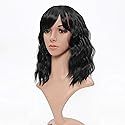 VCKOVCKO Bob Wave Wig With Air Bangs Natural Black Natural Curly Wavy Short Bob Wigs Women's Shoulder Length Wigs Synthetic Cosplay for Girl Colorful