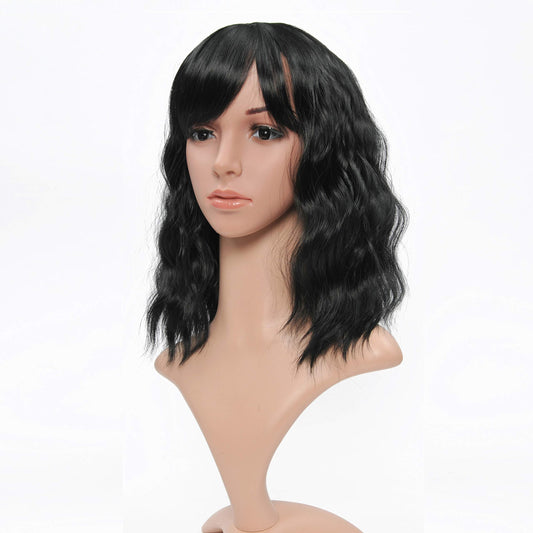 VCKOVCKO Bob Wave Wig With Air Bangs Natural Black Natural Curly Wavy Short Bob Wigs Women's Shoulder Length Wigs Synthetic Cosplay for Girl Colorful