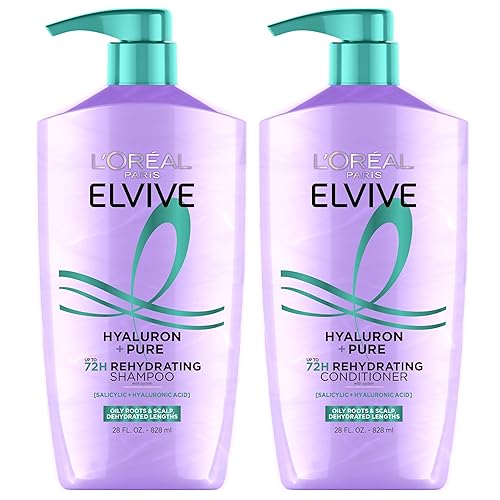L'Oreal Paris Elvive Hyaluron + Pure Shampoo and Conditioner Set, Clarifying Shampoo and Rehydrating Conditioner with Salicylic Acid and Hyaluronic