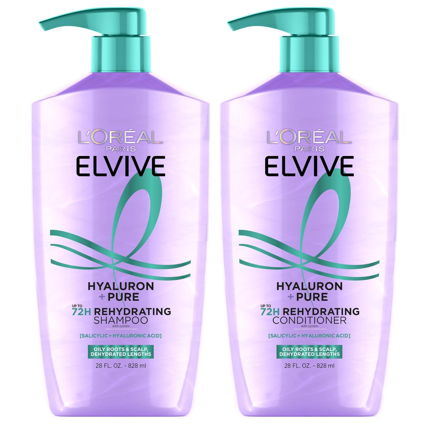 L'Oreal Paris Elvive Hyaluron + Pure Shampoo and Conditioner Set, Clarifying Shampoo and Rehydrating Conditioner with Salicylic Acid and Hyaluronic