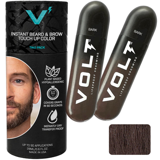 VOLT Grooming Temporary Instant Beard Color for Men Quick-Dry Plant-Based Brush On Beard, Hair, Mustache & Brow Color, For Sensitive Skin, Bark Dark