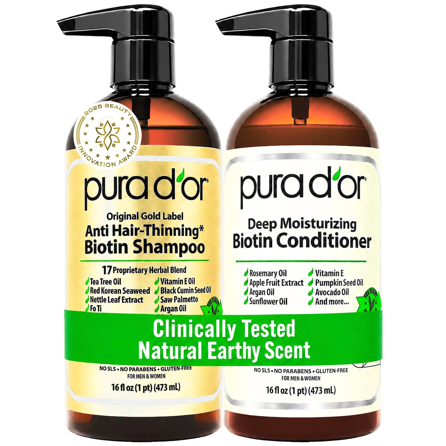 PURA D'OR Anti-Thinning Biotin Shampoo & Hair Regrowth Conditioner, CLINICALLY TESTED Effective Results, Thickening Herbal Blend For Women & Men Beauty and Personal Care PURA D'OR