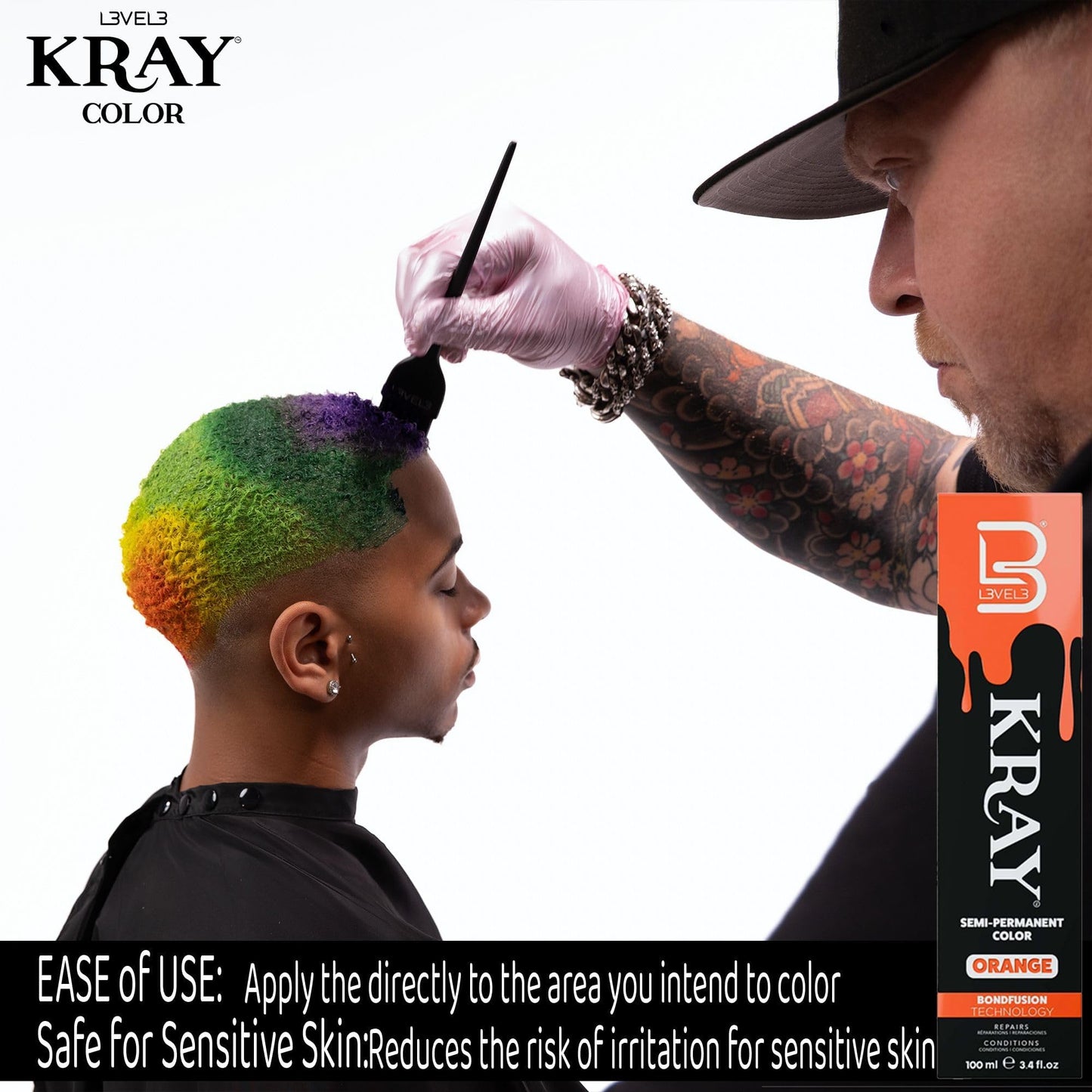 L3 - Level 3 Kray Semi Permanent Hair Color - Semi Permanent Hair Dye with Aloe Vera - Orange
