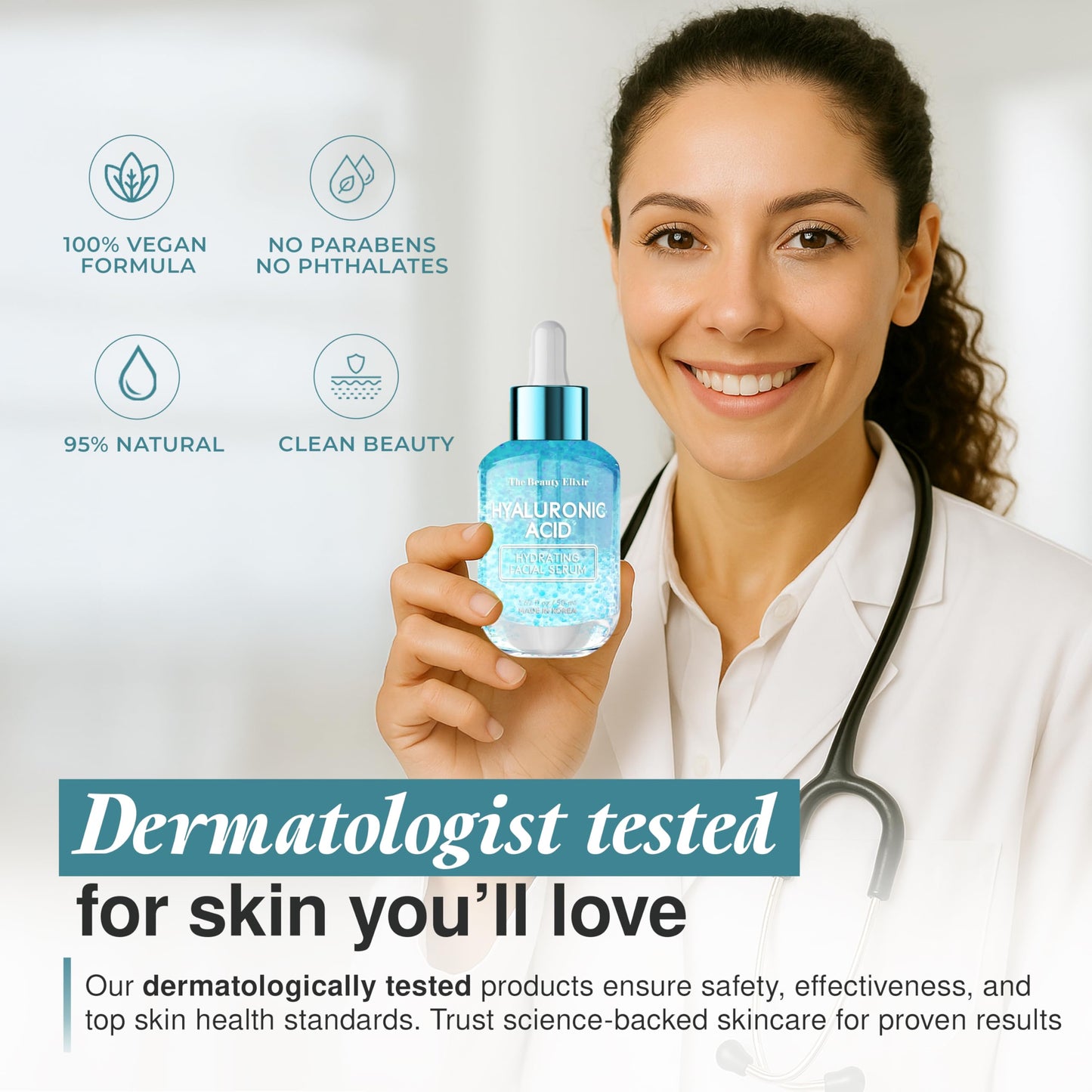 The Beauty Elixir Hyaluronic Acid Serum For Face - Ultra Hydrating, Restores, Smooths & Reduces Wrinkles - Dermatologist Tested, Natural Ingredients