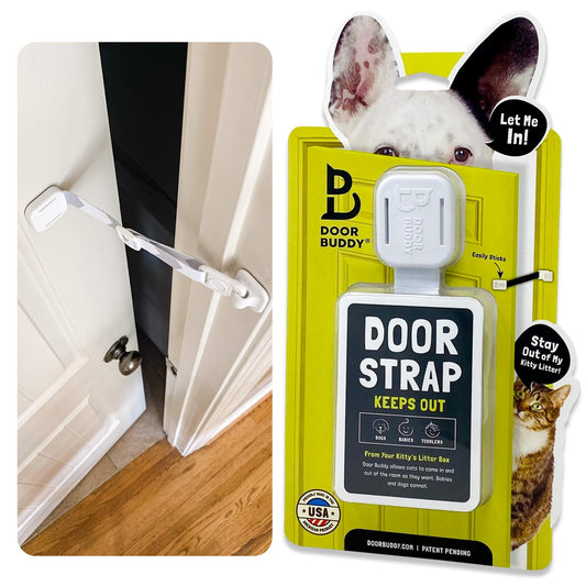Door Buddy Adjustable Pet Door Latch – Grey Cat Door Strap, Dog-Proof Litter Box & Feeding Area Access, Fits Most Interior Doors