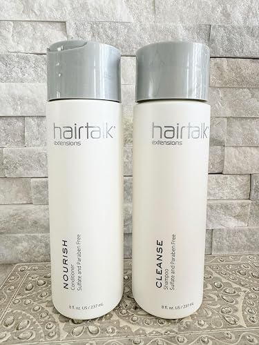 Hairtalk Extensions Cleanse Shampoo + Nourish Conditioner DUO - 8oz. each - NO Sulfate and Paraben, White
