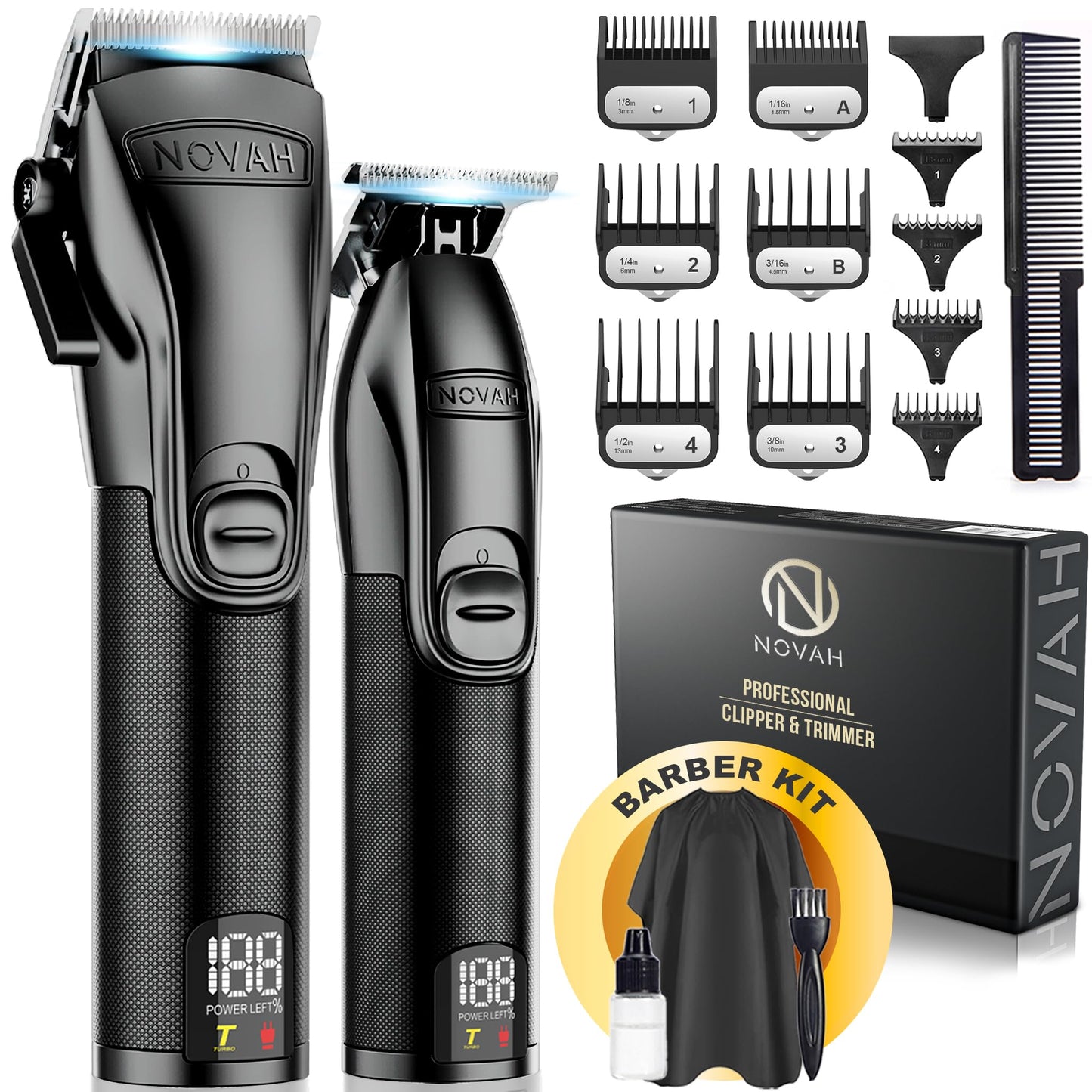 Novah® Professional Hair Clippers for Men, Professional Barber Clippers and Trimmer Set, Mens Cordless Hair Clipper for Barbers Haircut Kit Fade Beauty and Personal Care NOVAH Grooming Default Title