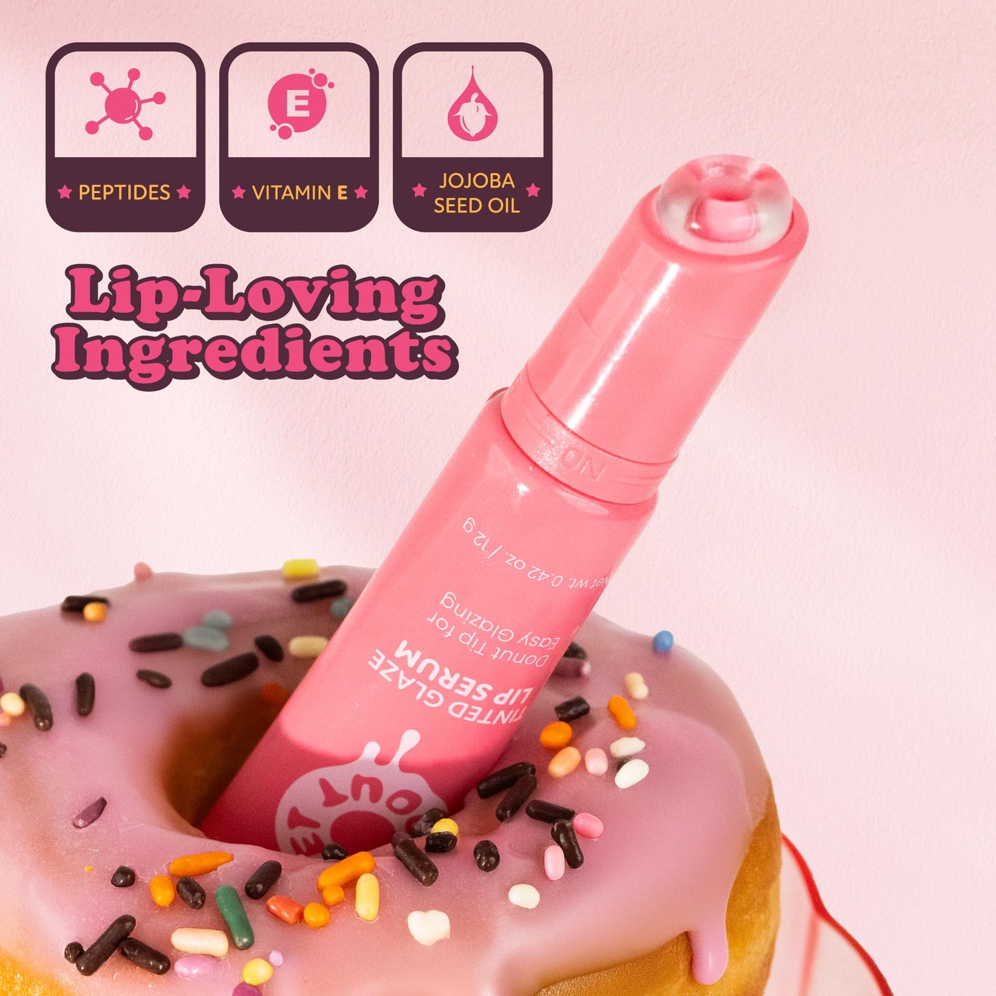Absolute New York Sweet Pout Tinted Glaze Lip Serum, Donut Tip Applicator, Hydrating Formula with Peptides, Vitamin E and Jojoba Seed Oil (Sugar Rush)