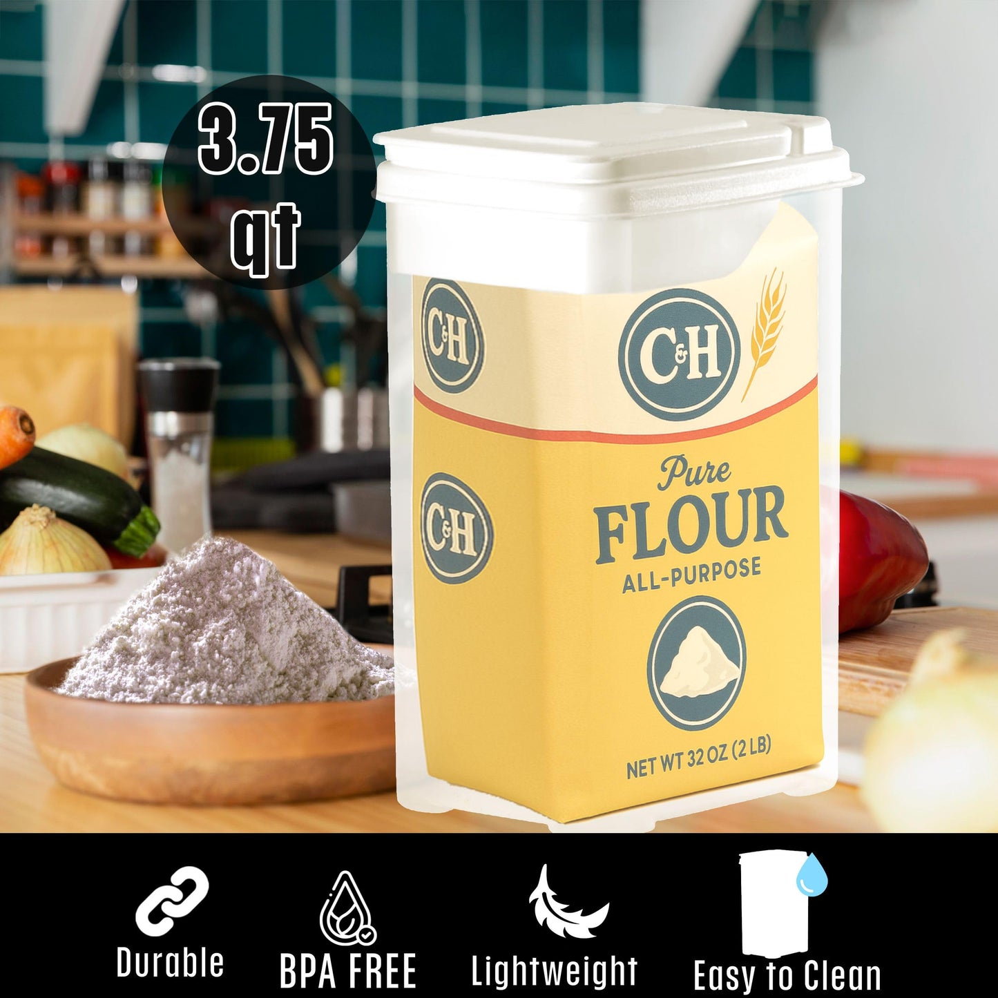 Buddeez Flour and Sugar Container - 3.75 Quart All Purpose Kitchen Organization and Storage Unit, Large Food Storage Container For Kitchen…