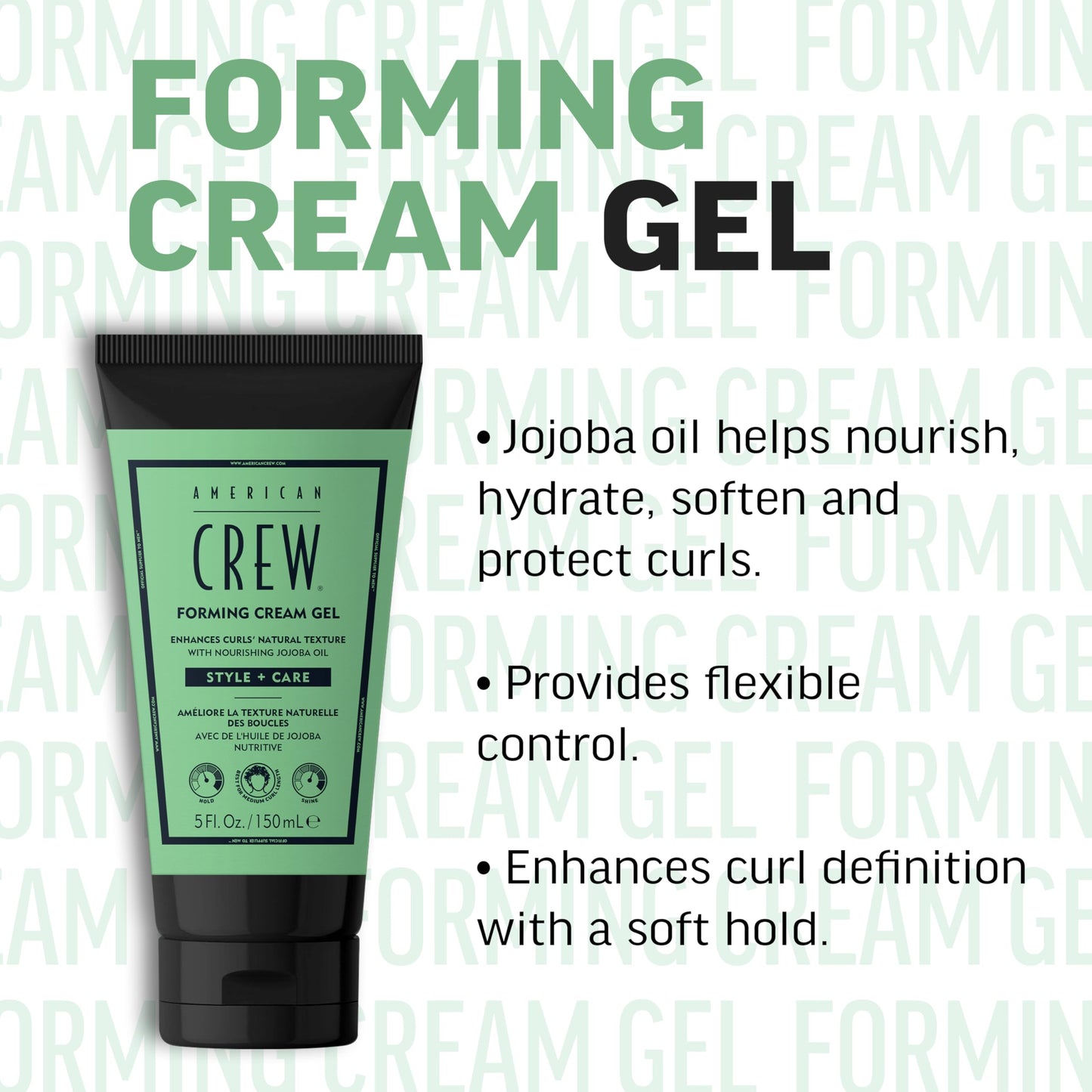 AMERICAN CREW Forming Cream Gel, Curl Defining & Frizz Control with Jojoba Oil, Soft, Flexible Hold & Natural Finish for Curly Hair, 5 fl oz
