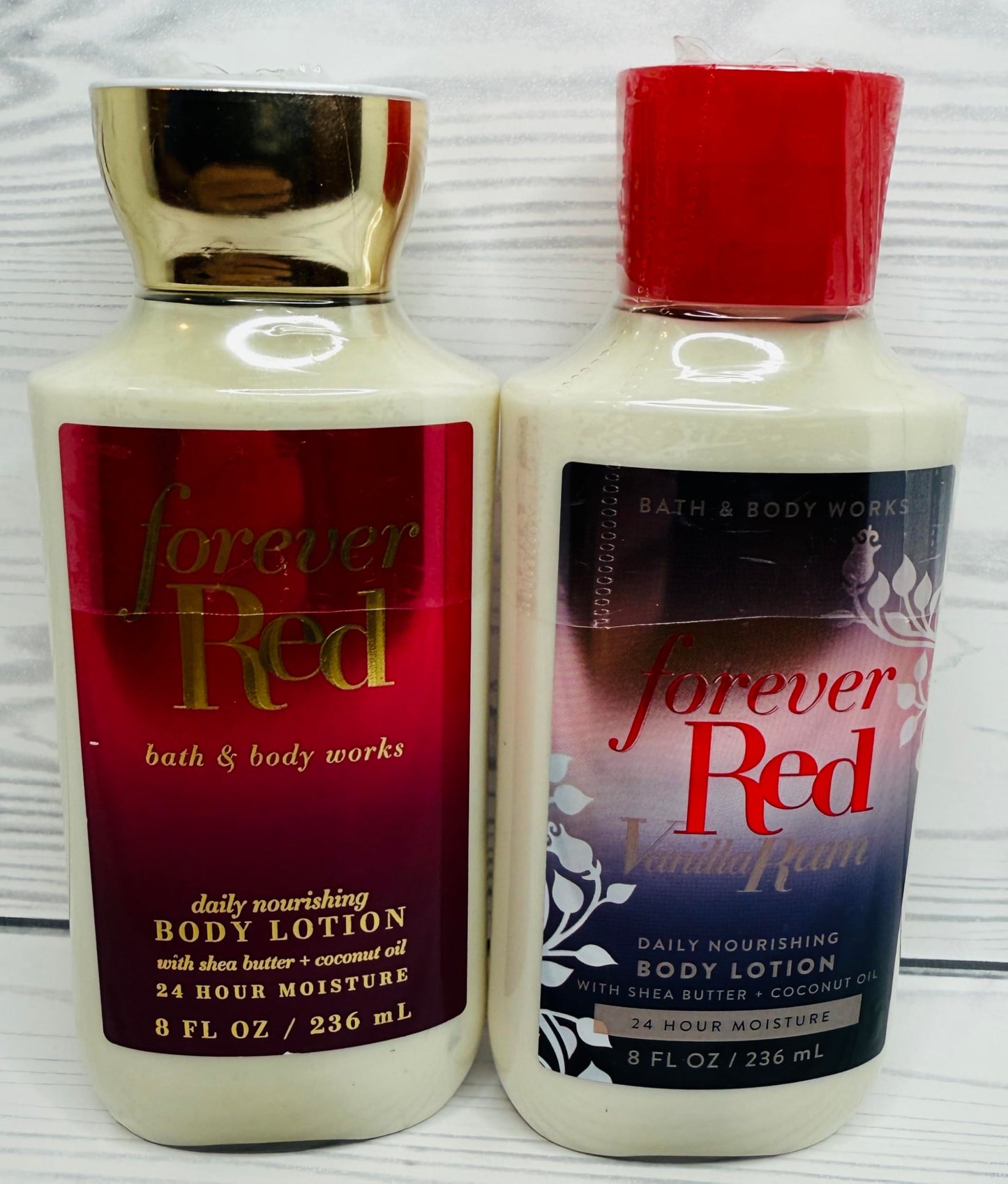 Bath & Body Works Forever Red + Forever Red Vanilla Rum Body Lotion Set of 2 - Warm Fruity Vanilla Gift Set