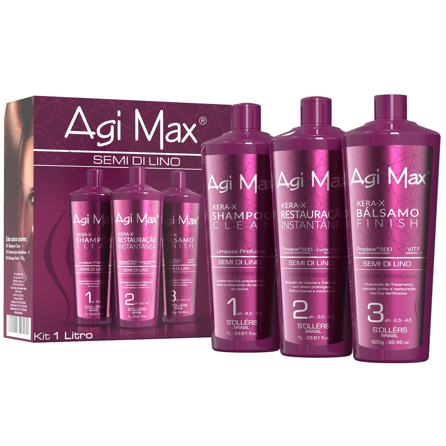Agi Max Brazilian Keratin Hair Treatment Kit 1000ml - 3 Steps - The Best Straightening!