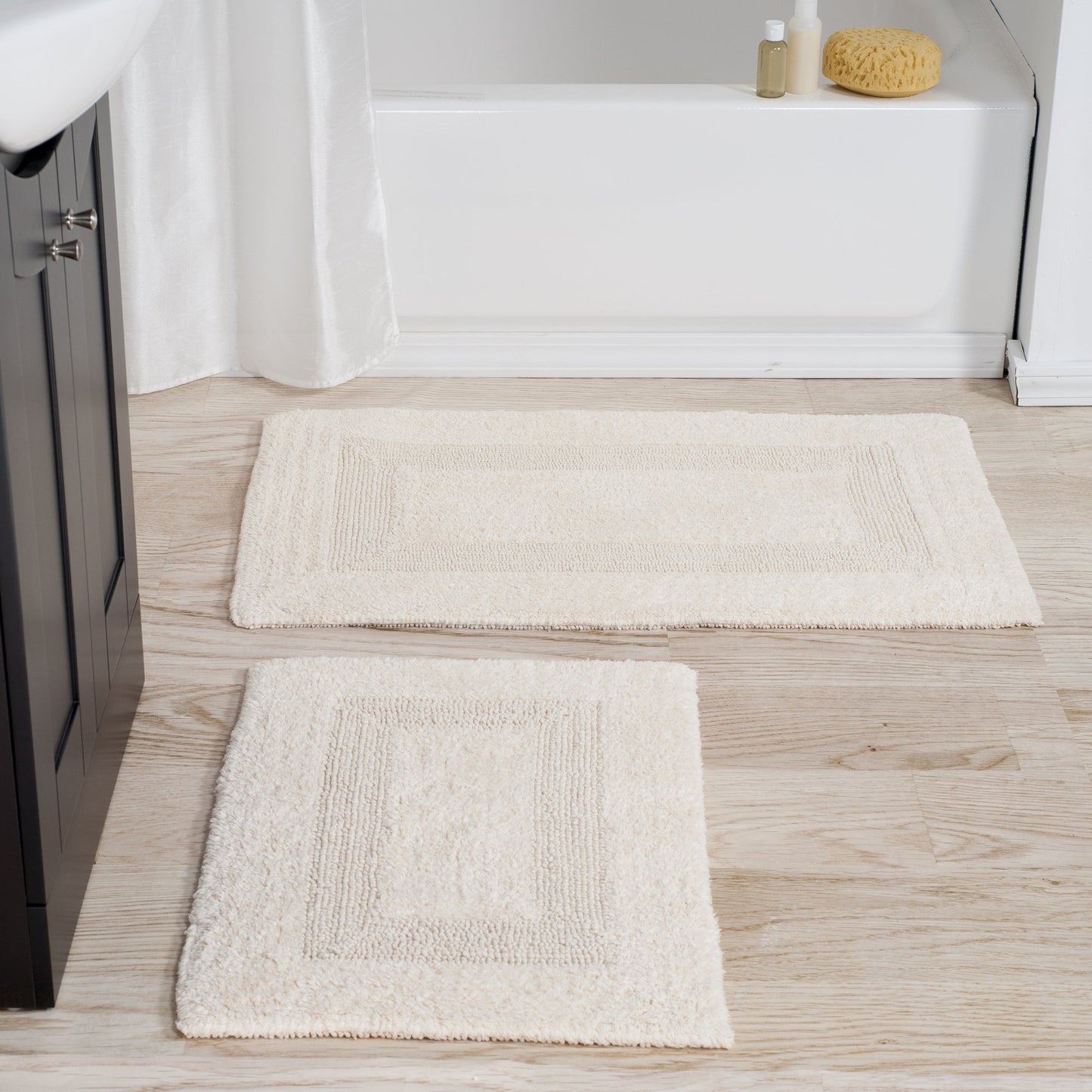 Bedford Home Bathroom Rugs Set (67A-01677) - 2-Piece Cotton Bathroom Mat Set, Machine Washable Standard & Large Bath Mats for Washroom, Kitchen, or…