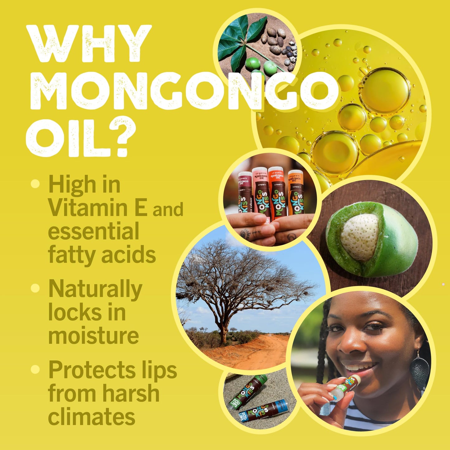 Eco Lips Mongo Kiss Organic Lip Balm 7 Pack - Blood Orange, Black Cherry, Pomegranate, Vanilla Honey, Peppermint, Strawberry Lavender, Yumberry |