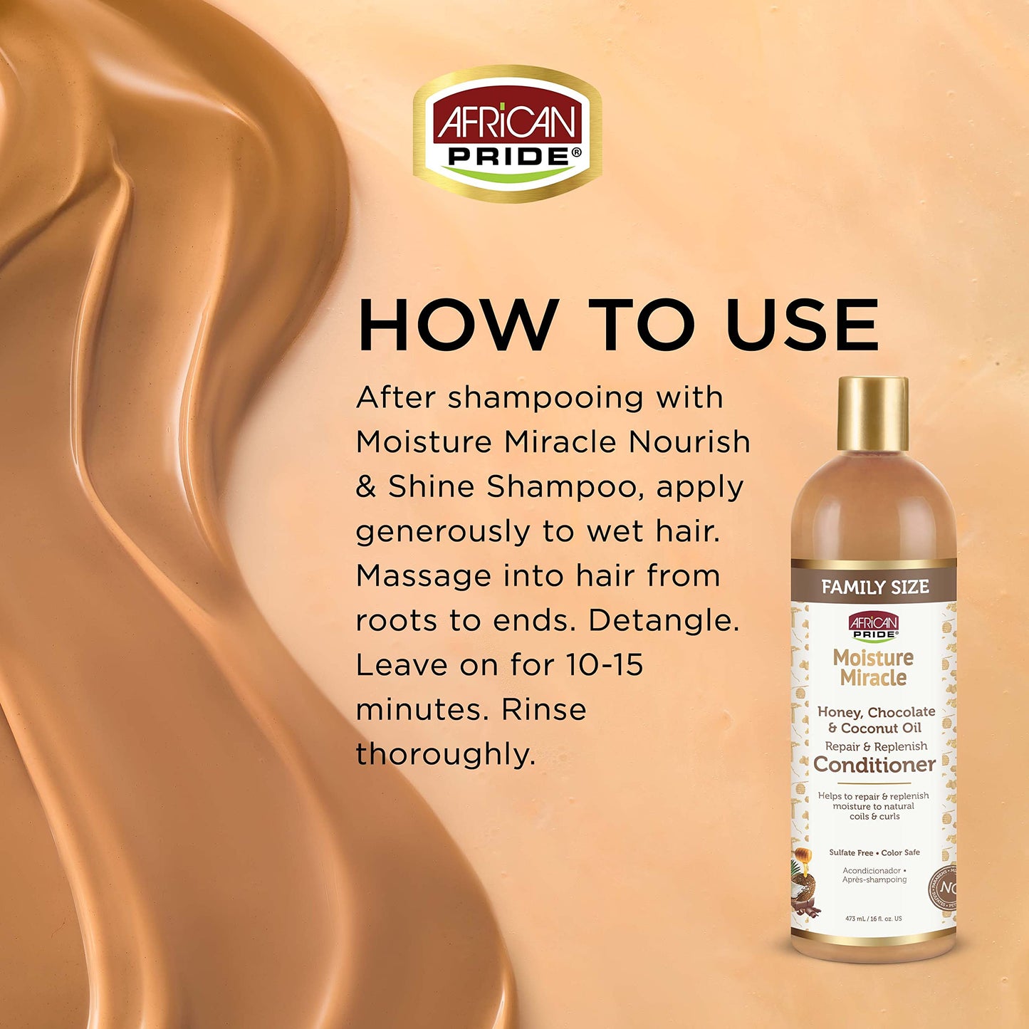 African Pride Moisture Miracle - For Natural Coils & Curls, Nourishes & Shines, Sulfate Free, Color Safe (Conditioner)