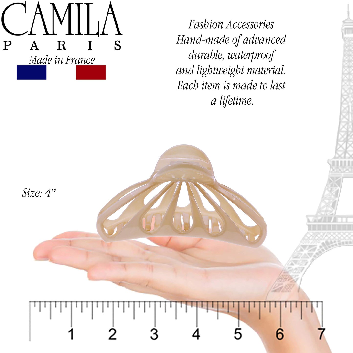 Camila Paris CP3054 French Hair Clip for Women with Thick, Long and Curly Wavy hair, Beige, No Slip Girls Fashion Styling Hair Accessory, Strong Hold