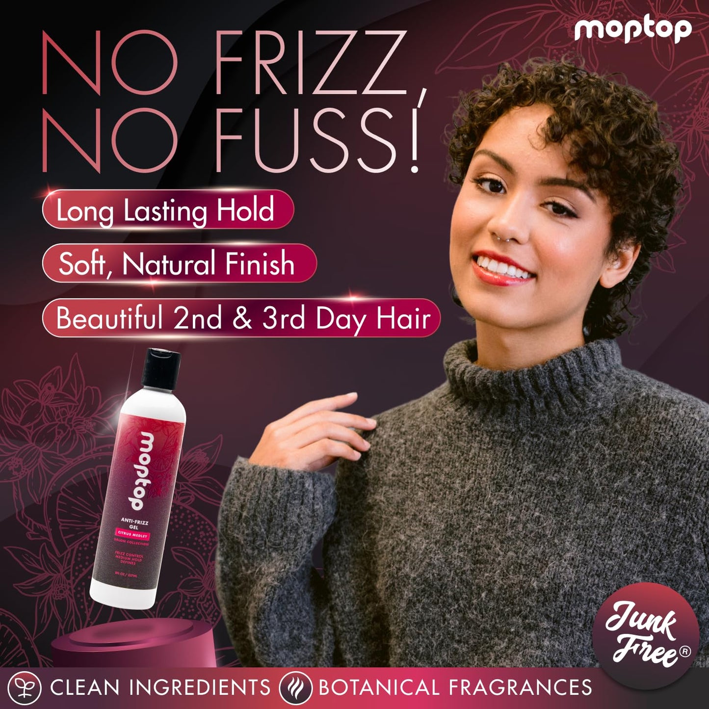 MopTop Salon Anti Frizz Hair Gel - Salon Quality Curl Defining Gel to Enhance Wavy, Curly and Kinky-Coily Hair, Medium Hold, For Frizz Control,