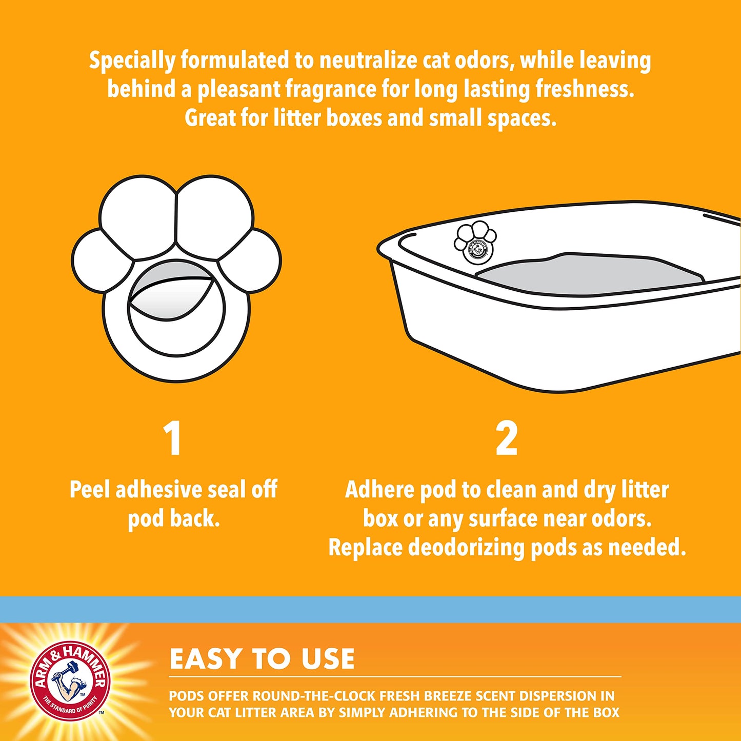 Arm & Hammer Cat Litter Box Deodorizing Pods – 2 Fresh Breeze Scent Adhesive Pods, Fights Odors for a Fresher, Cleaner Litter Box
