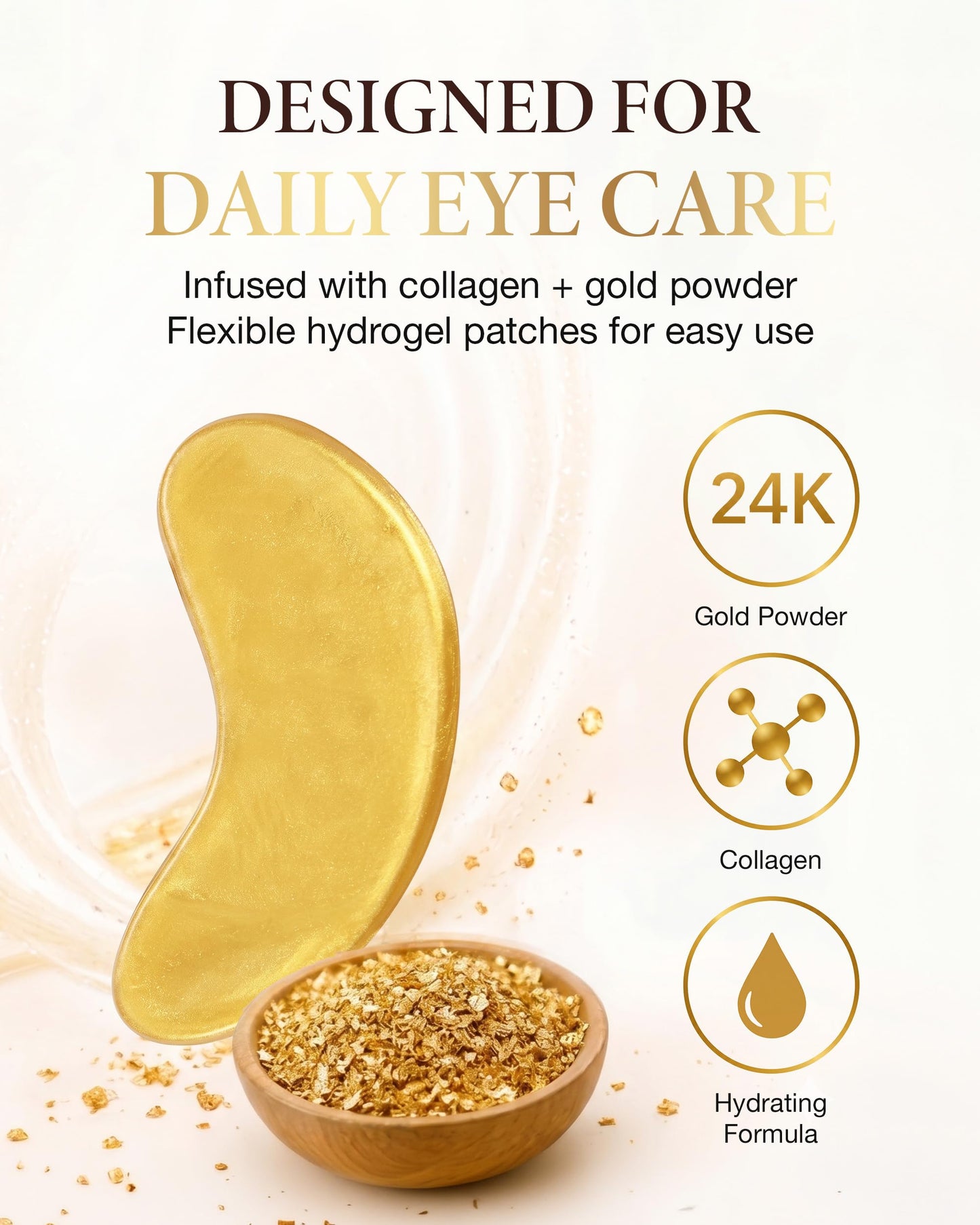 AICHUN BEAUTY Crystal Collagen Gold Eye Mask - 24K Gold Eye Mask Patches - Hydrating Gold Eye Mask Crystal Gel Patches, 30 Pack
