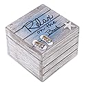 CoTa Global Aqua Sky Relax Wooden Box - Medium Handcrafted Nautical Trinket with Sandals and Starfish Decoration, Accent Tabletop Home Decor, Beach…