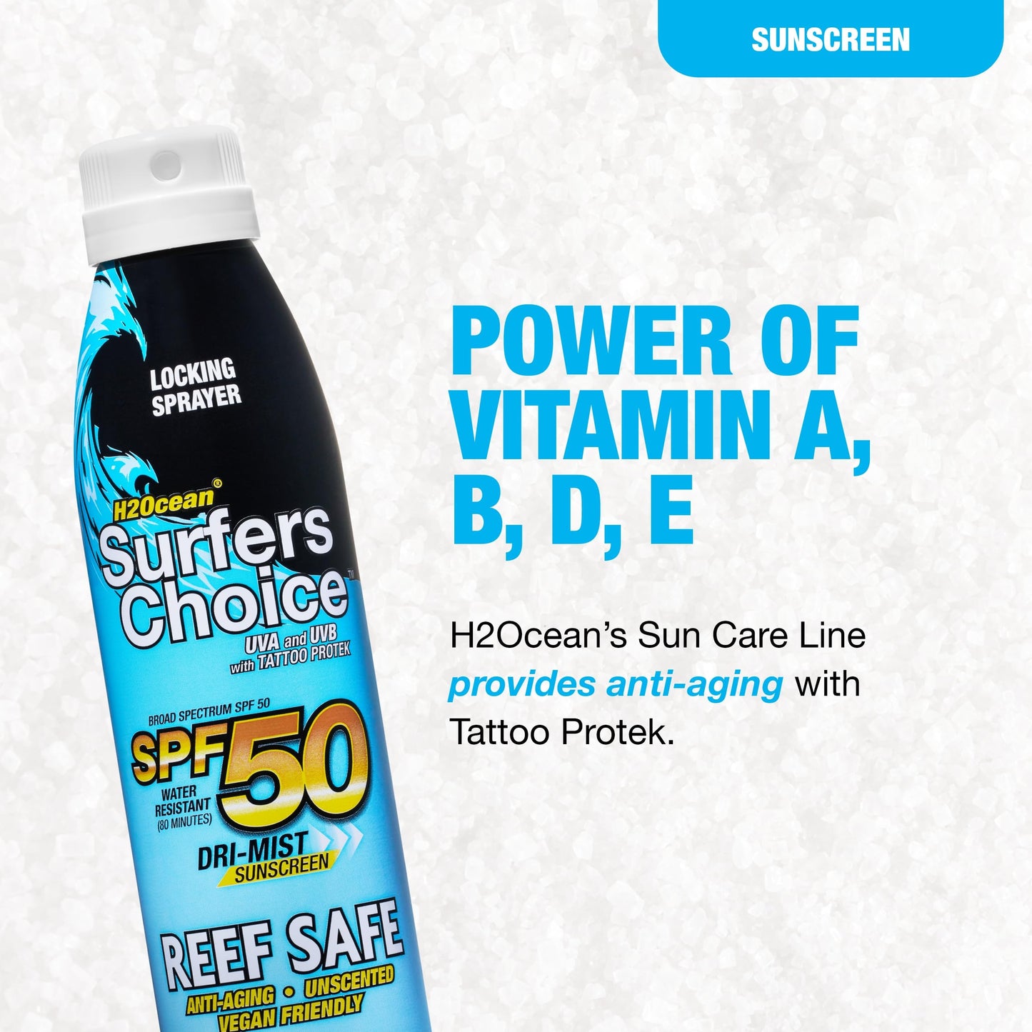 H2Ocean Surfers Choice SPF 50 Spray - Quick-Drying Sunscreen Spray for Tattoo Aftercare & UV Protection - Reef-Safe Sun Protection for All Ages - 6 oz