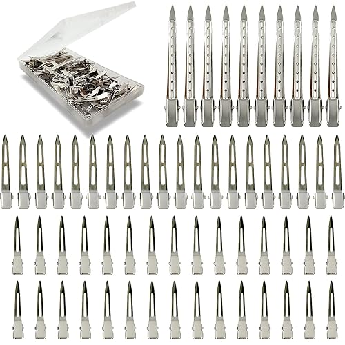 60Pcs Metal Styling Duck Billed Hair Clips, Silver Alligator Roller Clips for Women's Long Hair Styling Sectioning and Pin Curls, Bow DIY, with Case