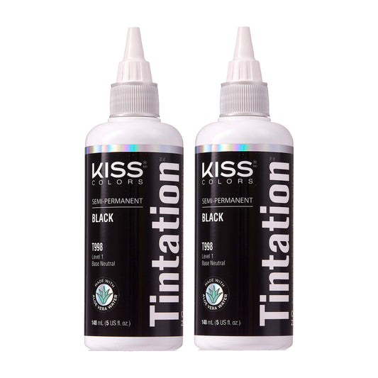 Red by Kiss Tintation Semi-Permanent Hair Color, Aloe Vera Water Based, Argan Oil, Olive Oil, Collagen & Keratin, Long-Lasting Color Dye (Black, 2 Pk