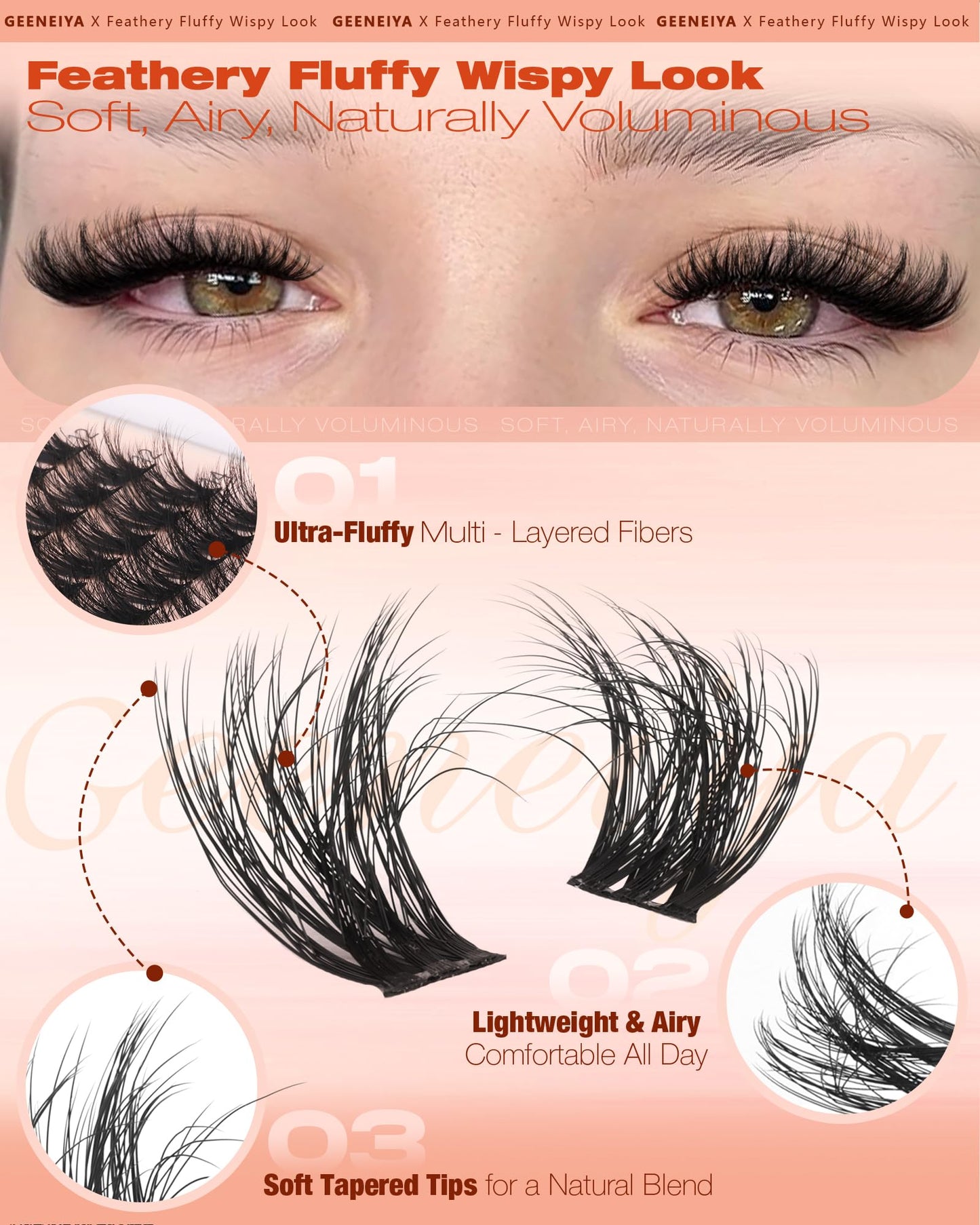 Geeneiya Fluffy Lash Clusters Kit Wispy Eyelash Clusters Kit, 8-16MM Natural Lashes Clusters Kit, C Curl Cluster Eyelash Extensions, DIY Lash Beauty and Personal Care Geeneiya