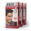 Just For Men Easy Comb-In Color Mens Hair Dye, Easy No Mix Application with Comb Applicator - Real Black, A-55, Pack of 3