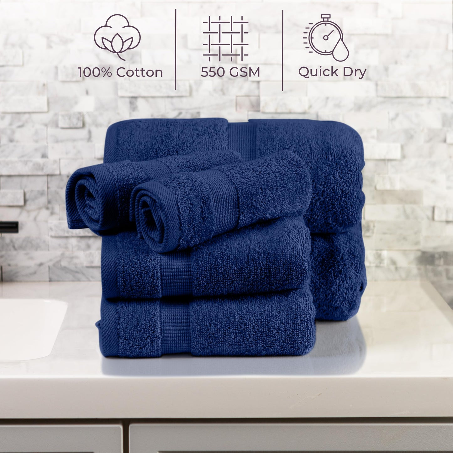 Lavish Home 6 Piece Towel Set - 550 GSM 100% Cotton Bathroom Accessories - 2 Bath Sheets, 2 Hand Towels, and 2 Wash Cloths - Soft and Absorbent…