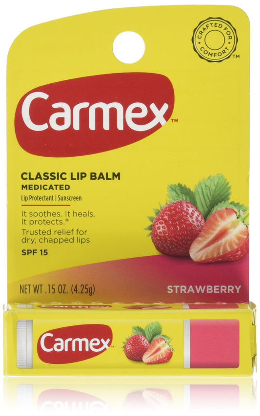 Carmex Click-Stick Moisturizing Lip Balm SPF 15 Strawberry 0.15 oz (Pack of 3)