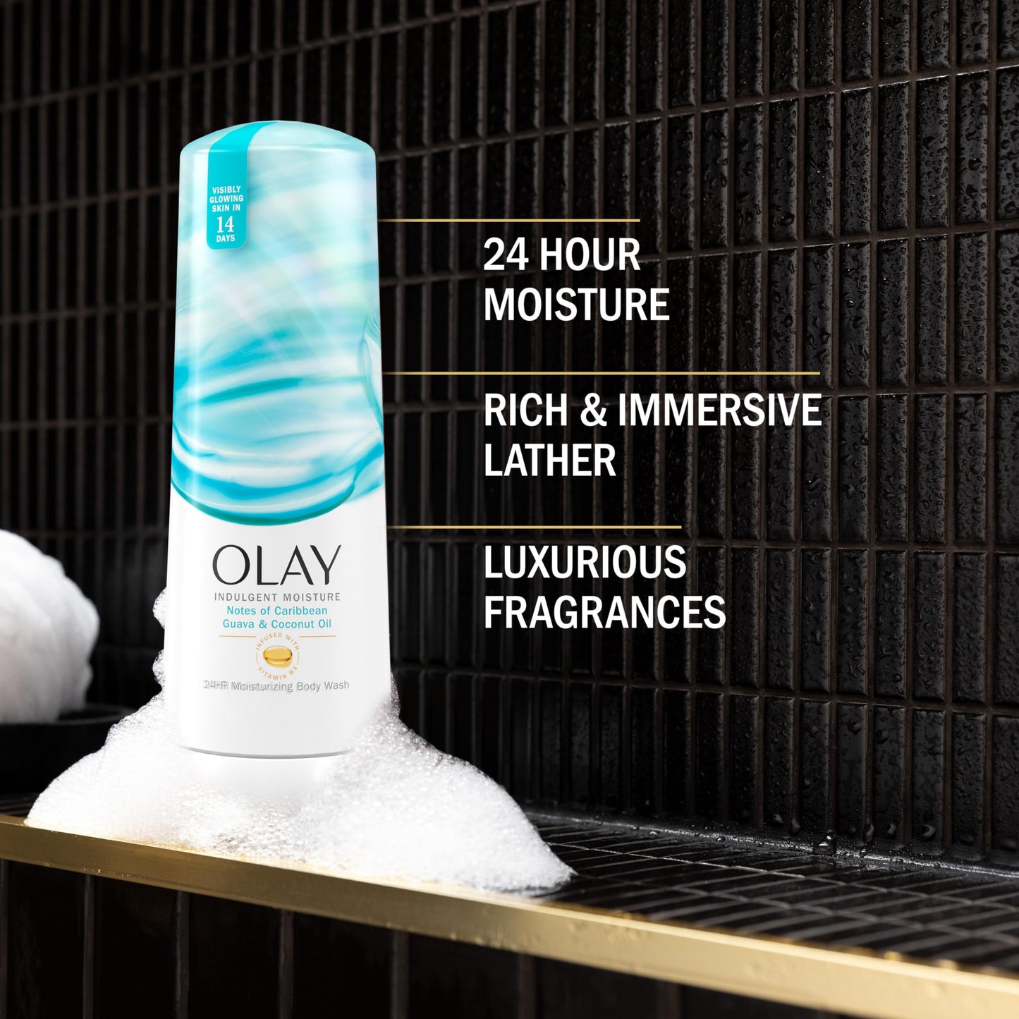 Olay Body Wash for Women, Indulgent Moisture, 24hr Moisturizing & Nourishing Formula, Infused with Vitamin B3 Complex, Luxurious Fragrances, Guava