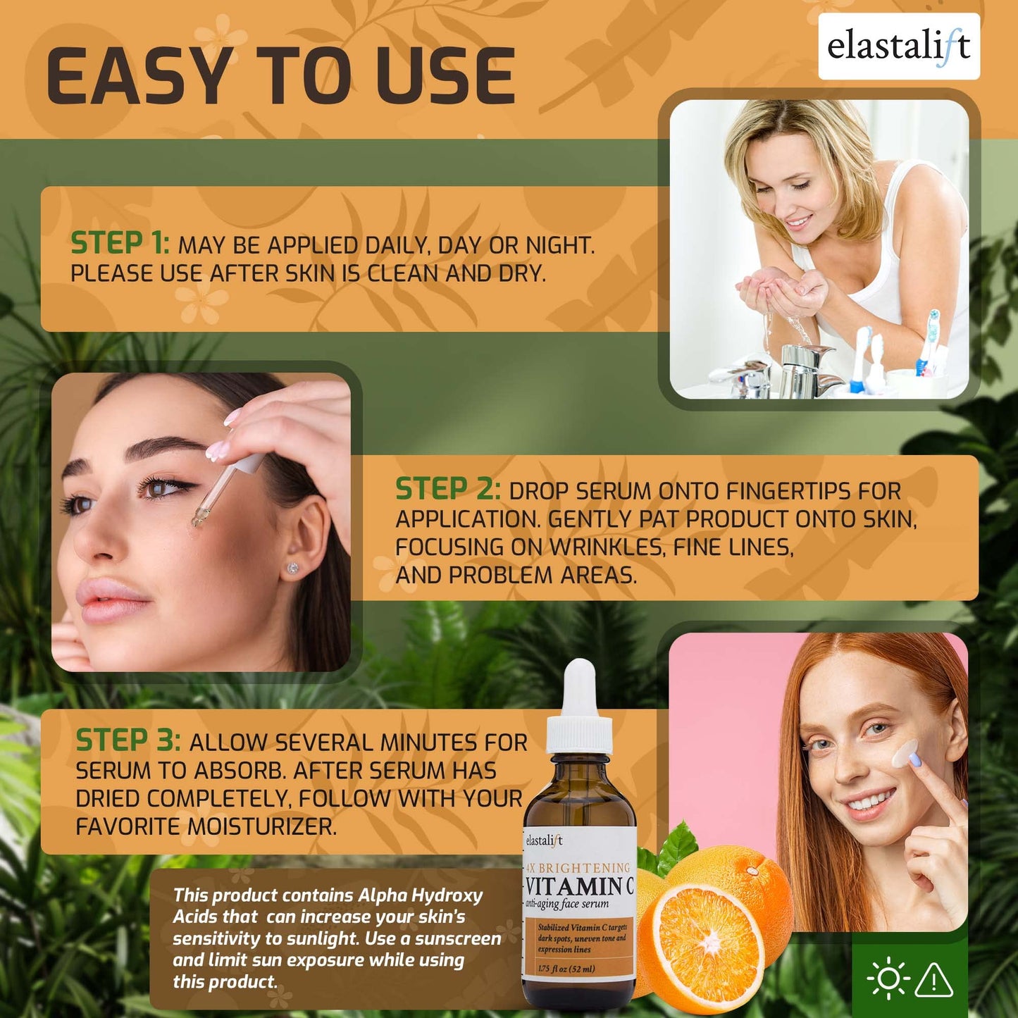 Elastalift Vitamin C Facial Serum For Age Spots, Wrinkles, & Expression Lines. Anti-Aging Face Serum W/Vitamin C & Hyaluronic Acid Brightens Skin