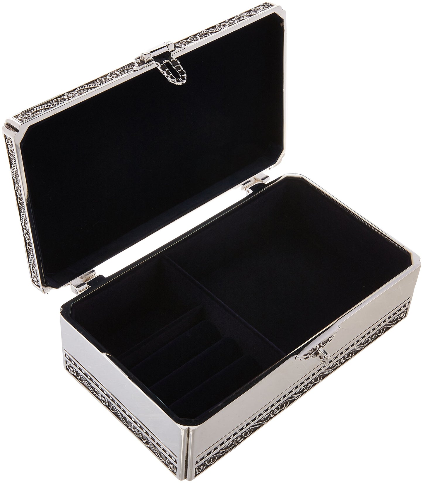 Elegance Silver Antique Silver Jewelry Box with Jeweled Lock