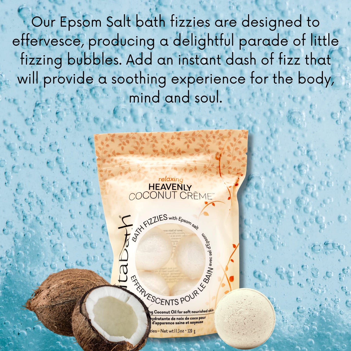 Vitabath Heavenly Coconut Crème Bath Fizzies with Epsom Salt Relax Nourish Unwind Body & Mind Calming Aromatherapy for Muscle Soreness & Reviving…