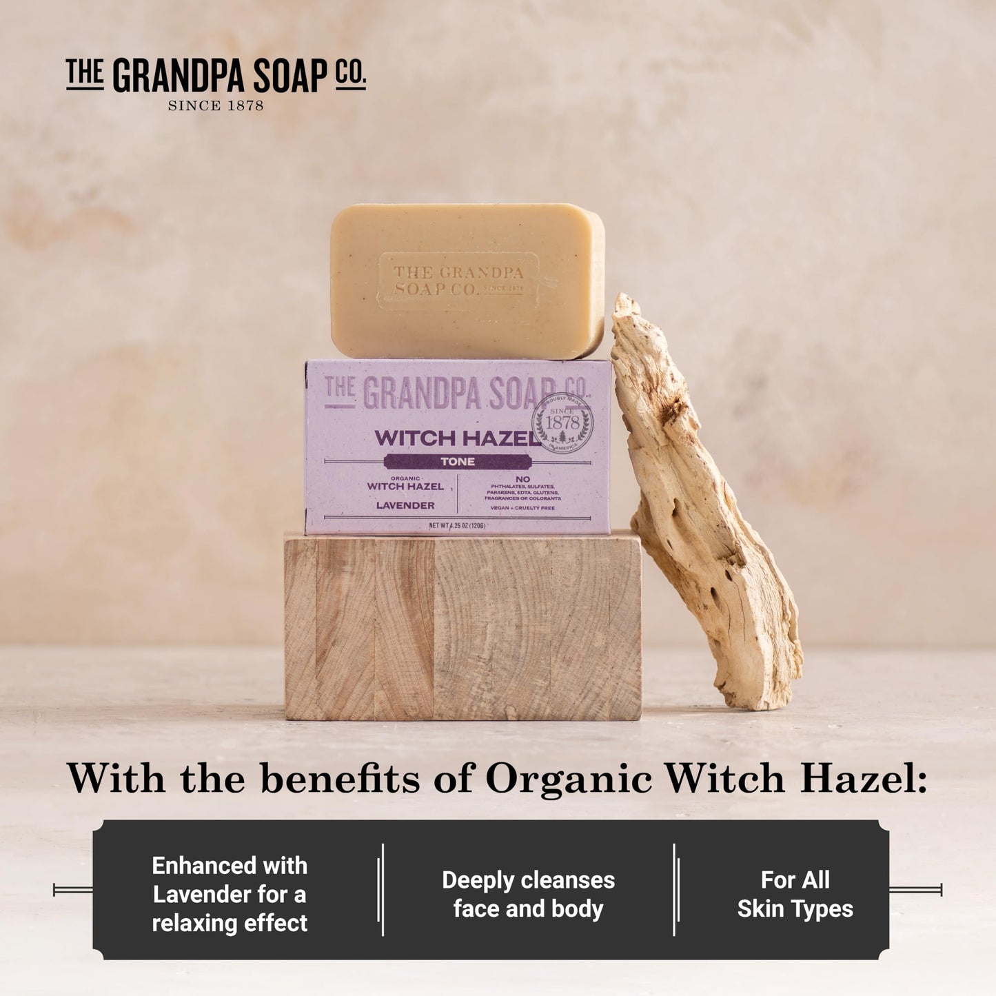 The Grandpa Soap Company Witch Hazel Bar Soap - Gently Tones Skin, With Witch Hazel and Lavender, Provides a Relaxing Effect, Vegan, For Face