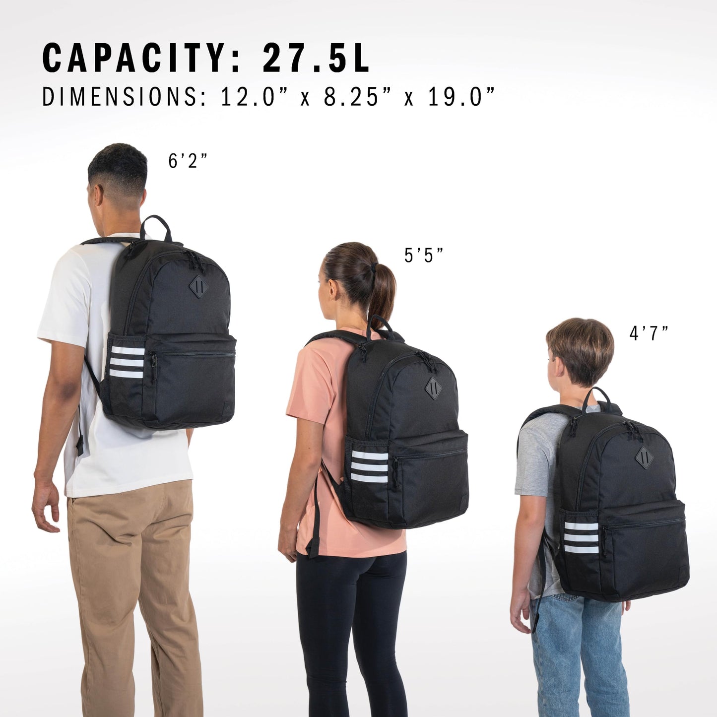 Classic 3-Stripe Backpack durable backpack student athletic sport laptop book bag DISCONTINUED