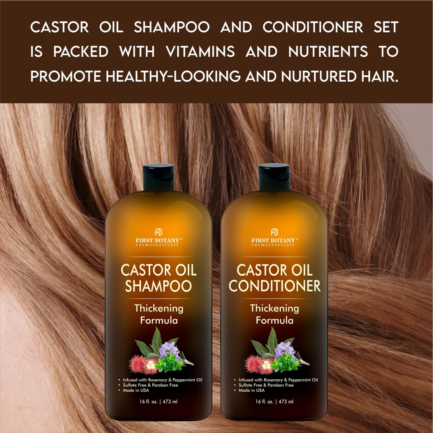 Castor Oil Shampoo and Conditioner - An Anti Hair Loss Set Thickening formula For Hair Regrowth, Anti Thinning Sulfate Free For Men & Women Anti