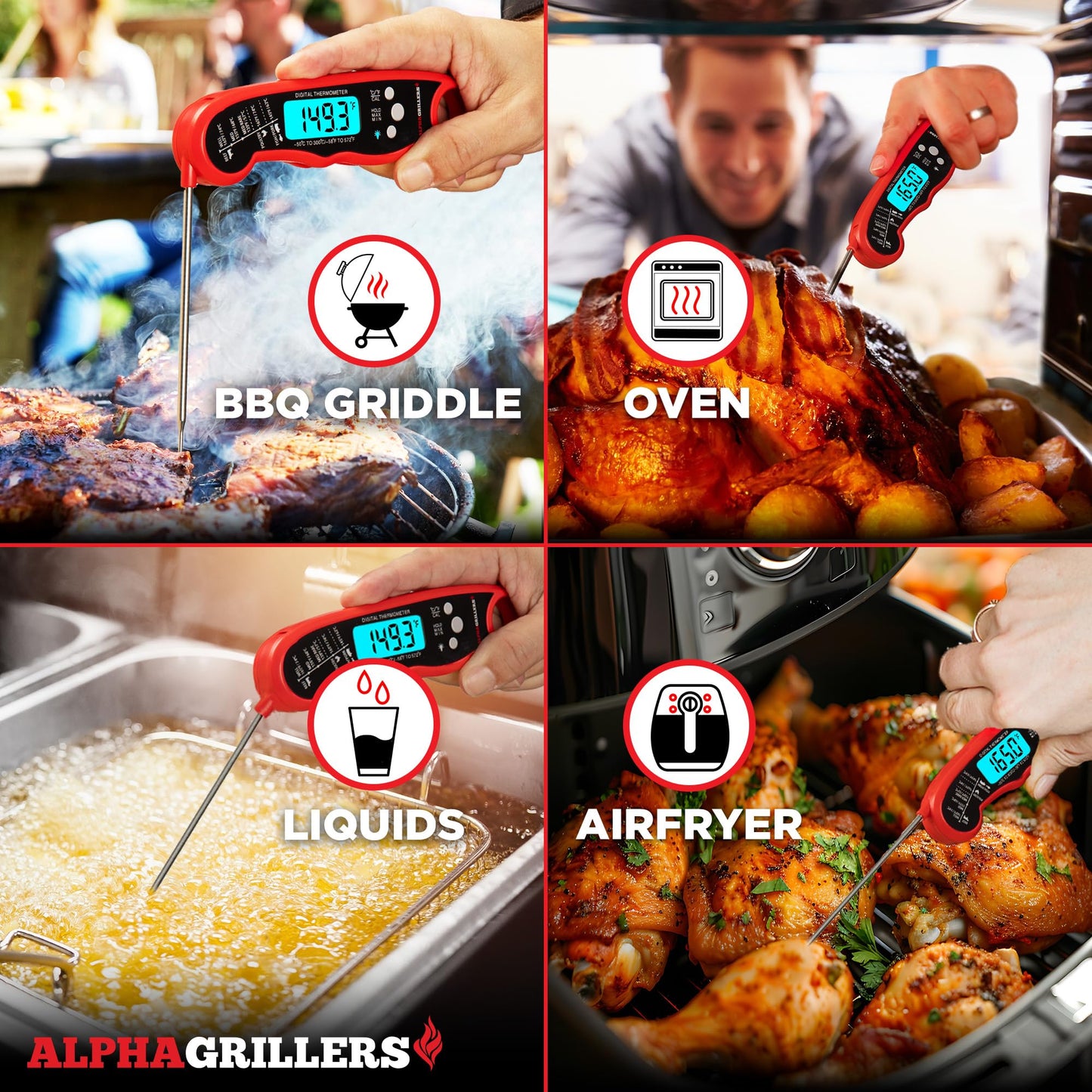 Alpha Grillers Digital Meat Thermometer – Instant Read Probe for Cooking, Grilling, Air Fryer, BBQ – Great Gift for Dad or Him