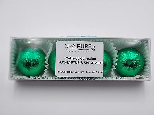 SPAPURE Wellness Collection Eucalyptus Spearmint - (4-Pack) Aromatherapy Fizzing Shower Bombs by Spa Pure