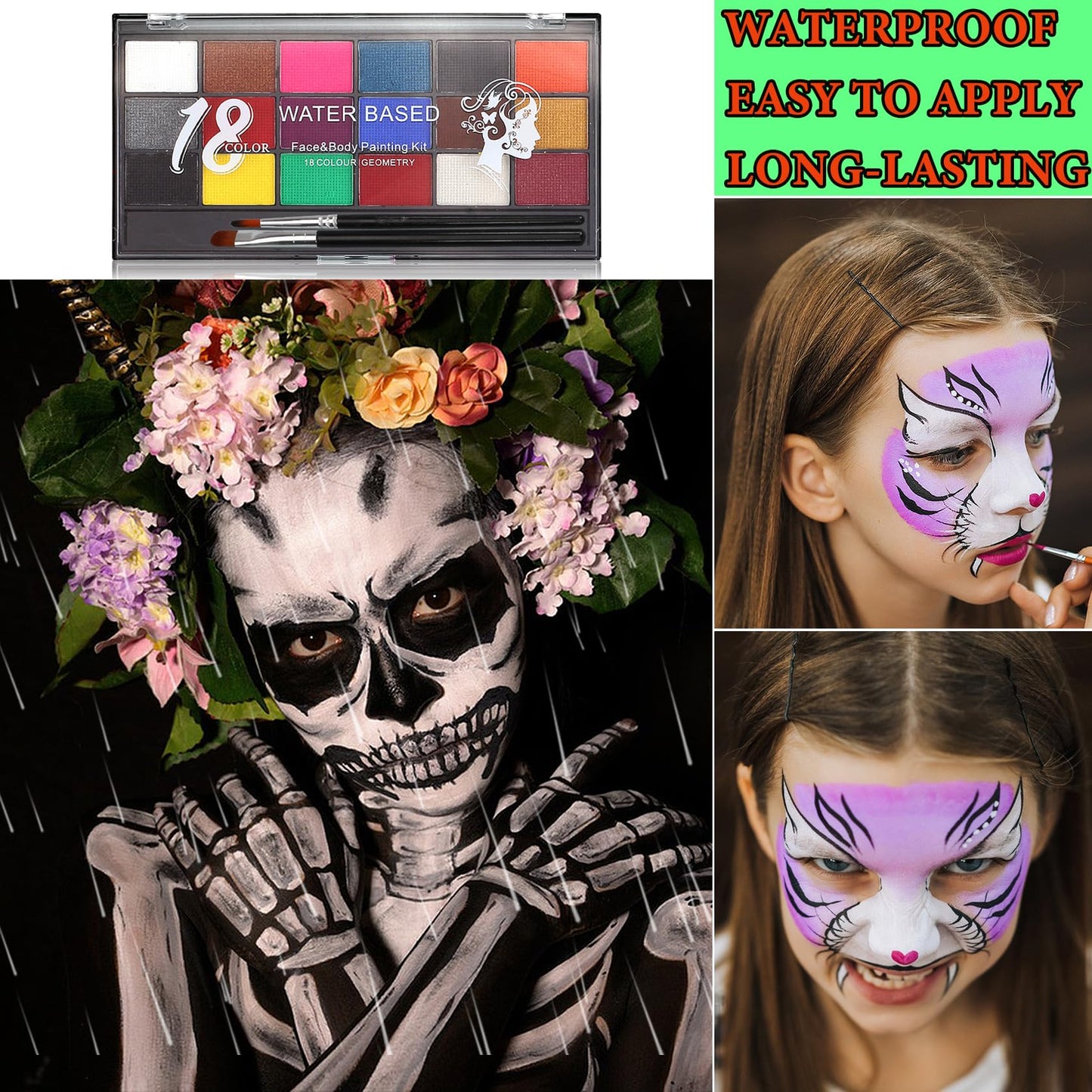 18 Colors Bruise Wheel for Special Effects,Halloween Face Body Paint SFX Makeup,Light Green Witch Zombie Gamora Face Body Paint Oil Based Cosplay