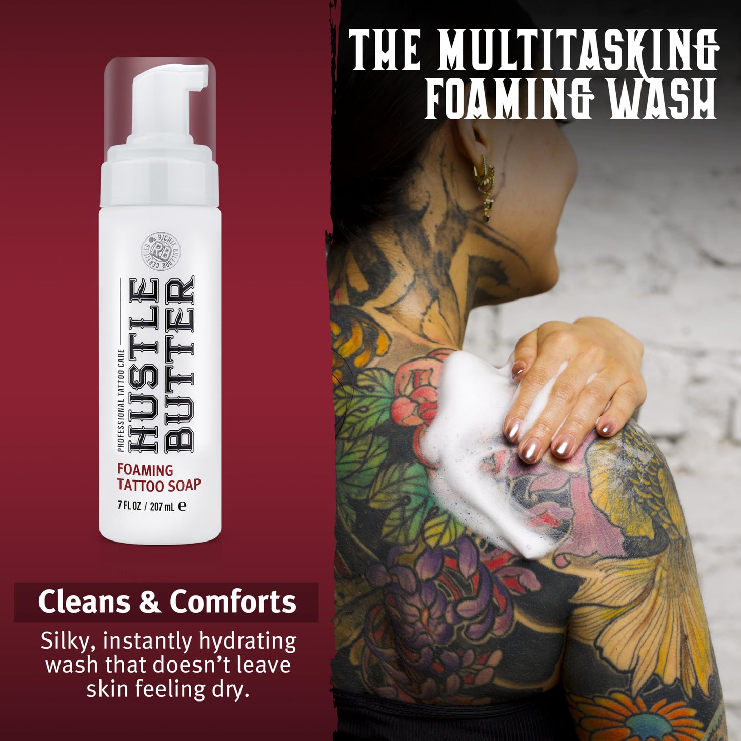 Hustle Bubbles Tattoo Aftercare Tattoo Soap - Dermatologist Tested Cleanser To Clean New Tattoos & Piercings - Essential Body Art Supplies 7oz Beauty and Personal Care Hustle Butter Deluxe