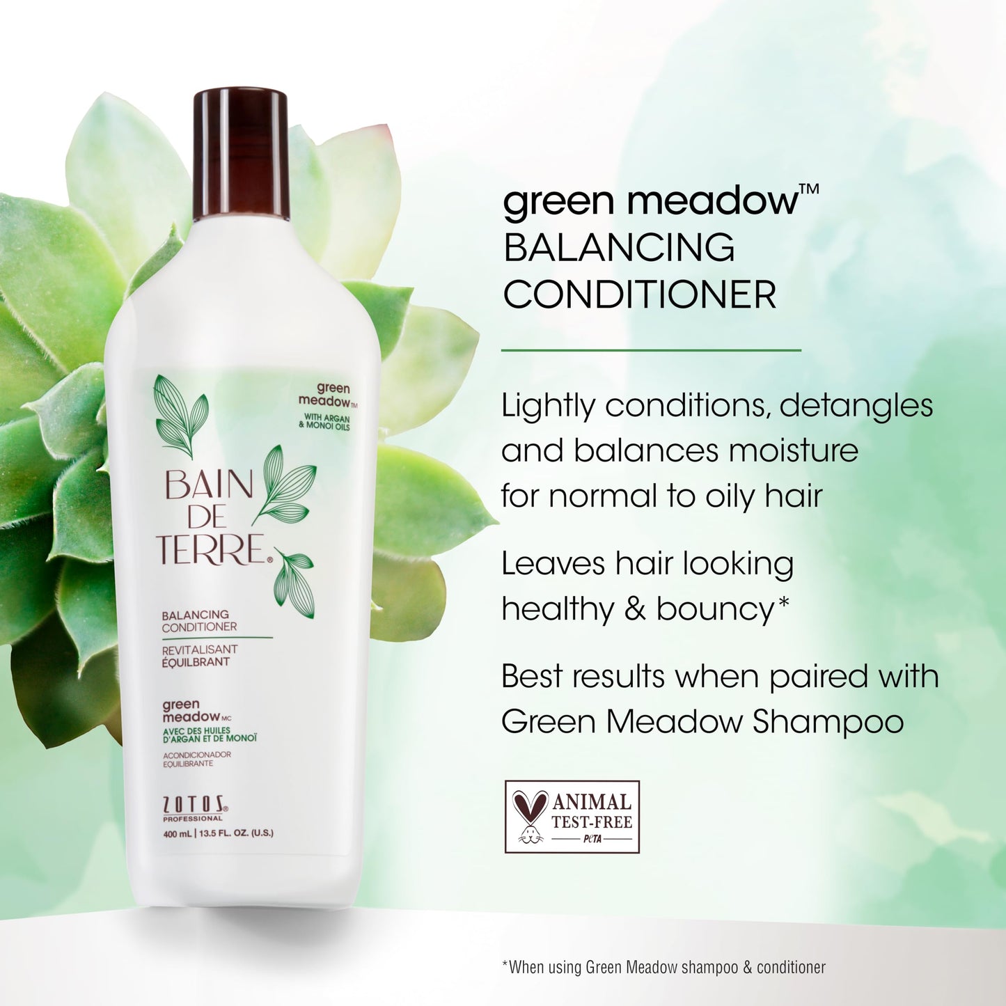 Bain de Terre Green Meadow Balancing Conditioner, Gentle Moisture Balance for Soft, Silky & Bouncy Hair with Argan & Monoi Oils, Paraben-free